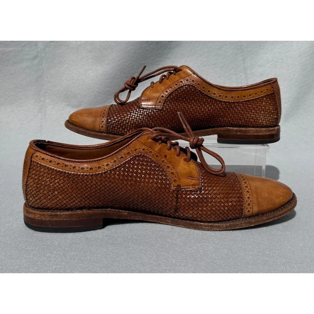 Allen Edmonds Shreveport Shoes Mens 12 D Tan Good Woven Leather Cap Toe Oxford